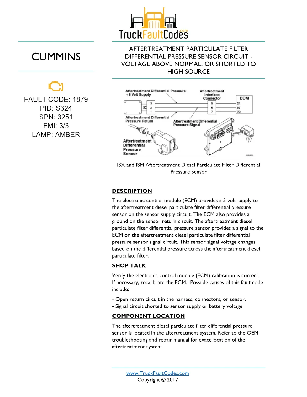 Cummins ISM code 1879 — Aftertreatment Particulate Filter – Guide - preview page 1 of 5