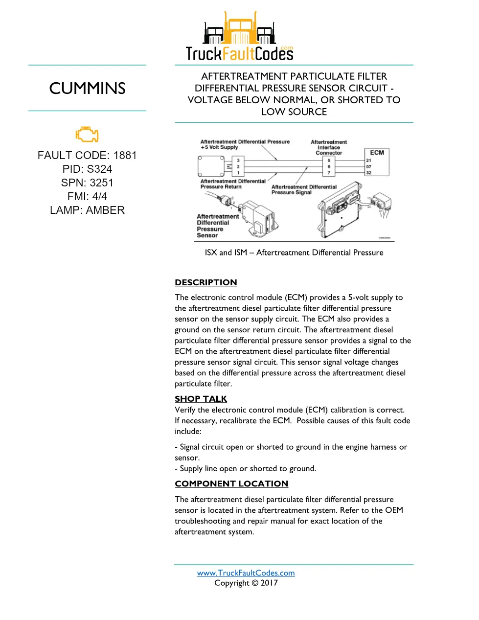 Cummins ISM code 1881 — Aftertreatment Particulate Filter – Guide - preview page 1 of 6