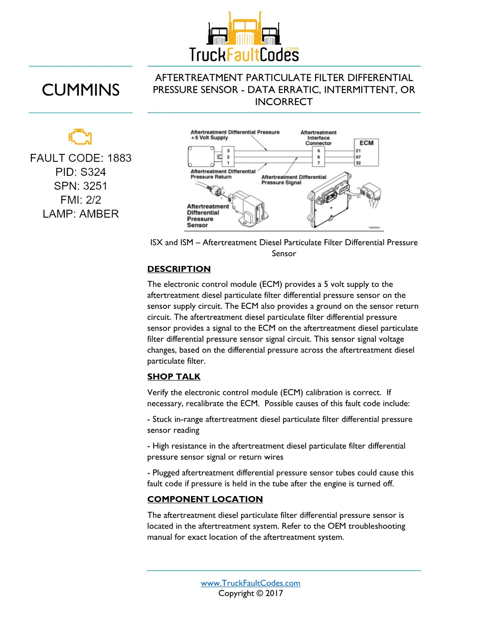 Cummins ISM code 1883 — Aftertreatment Particulate Filter – Guide - preview page 1 of 5