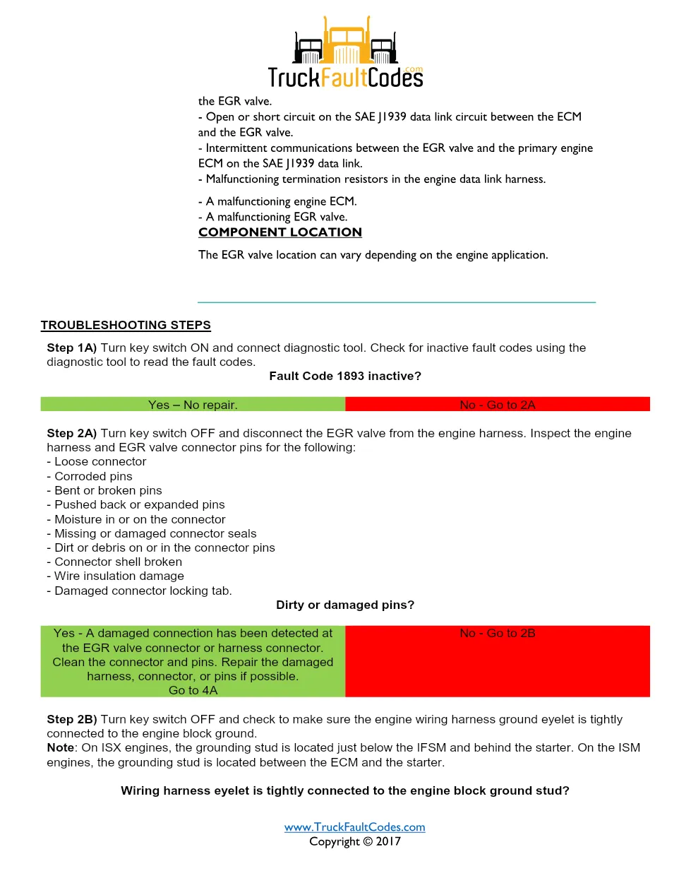 Cummins ISM code 1893 — EGR Valve Control Circuit fault code - preview page 2 of 6