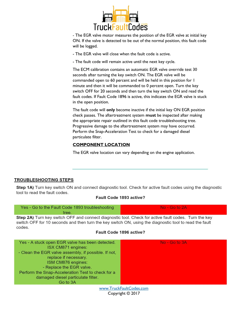 Cummins ISM code 1896 — EGR Valve Controller fault code sheet - preview page 2 of 3