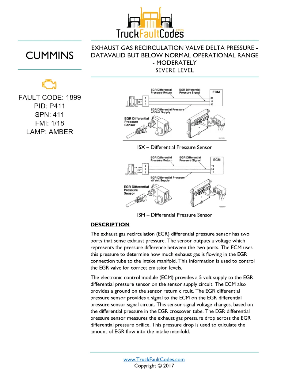Cummins ISM code 1899 — Exhaust Gas Recirculation Valve Delta - preview page 1 of 5