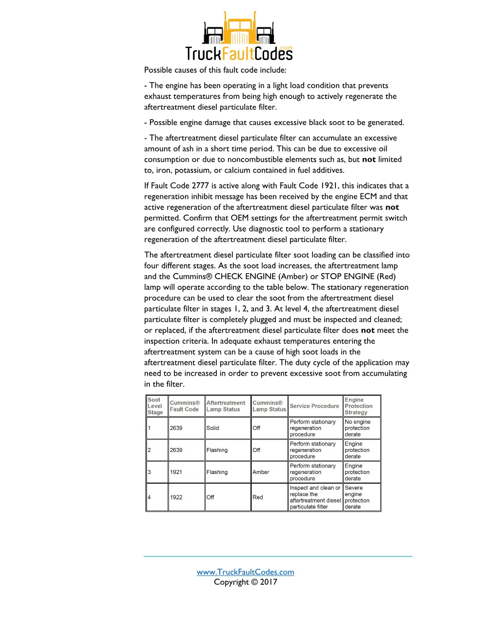 Cummins ISM code 1921 — Aftertreatment Diesel Particulate Filter - preview page 2 of 4