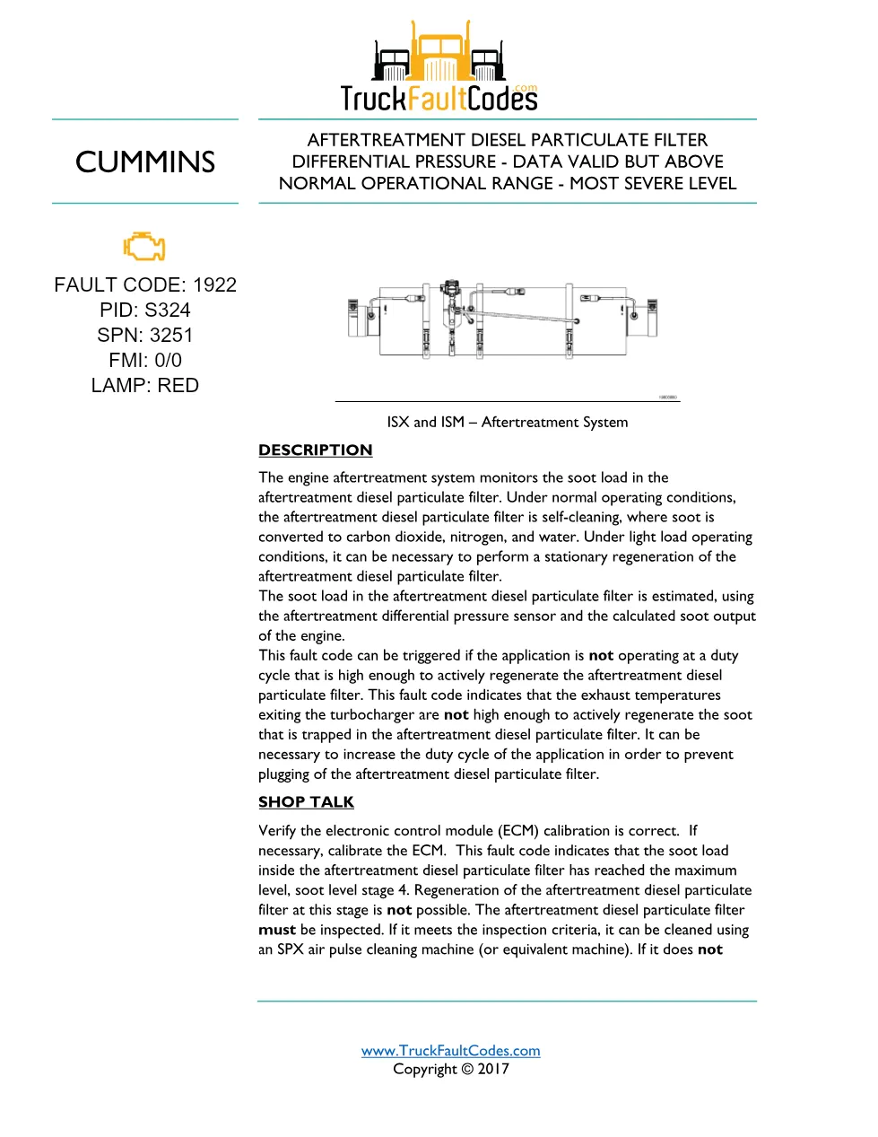 Cummins ISM code 1922 — Aftertreatment Diesel Particulate Filter - preview page 1 of 6