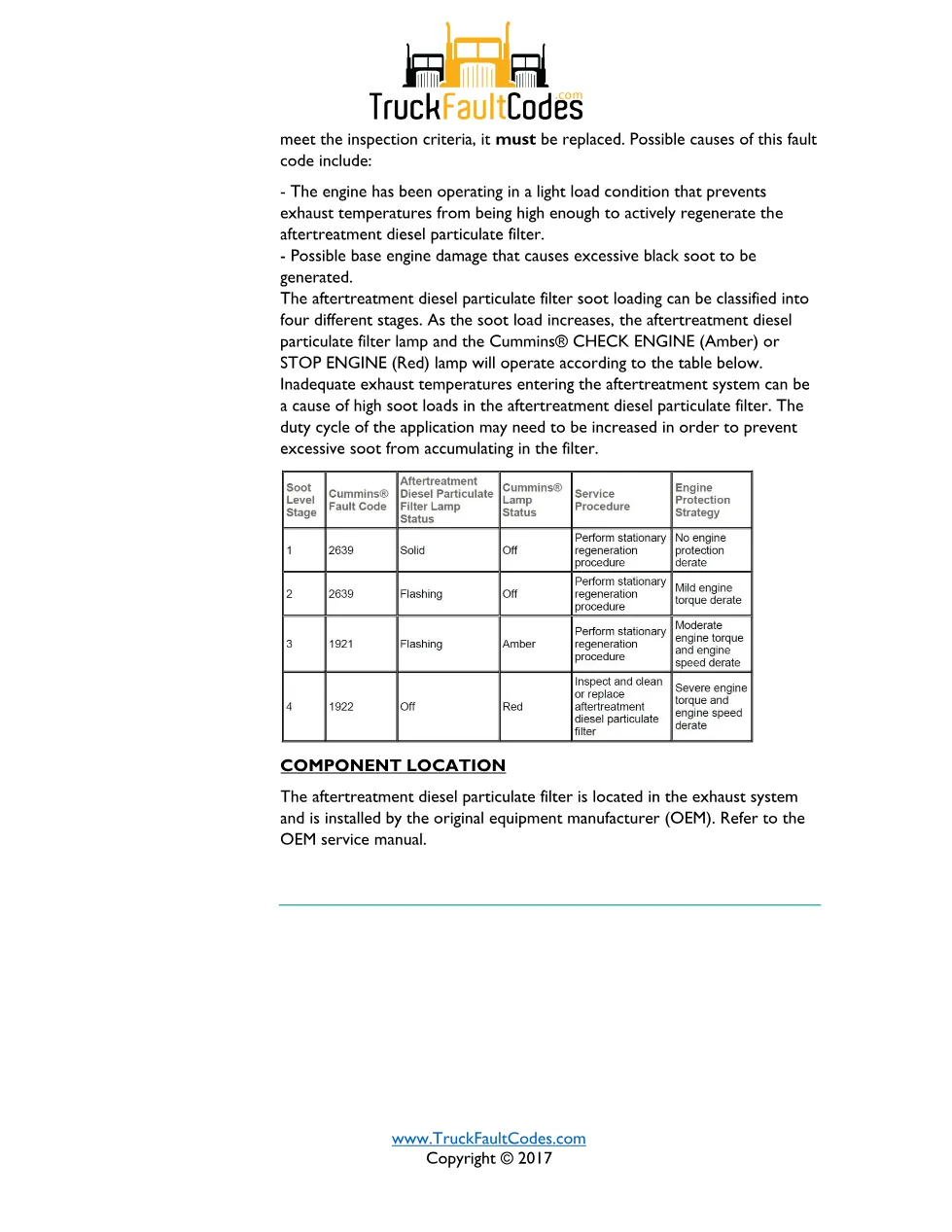 Cummins ISM code 1922 — Aftertreatment Diesel Particulate Filter - preview page 2 of 6