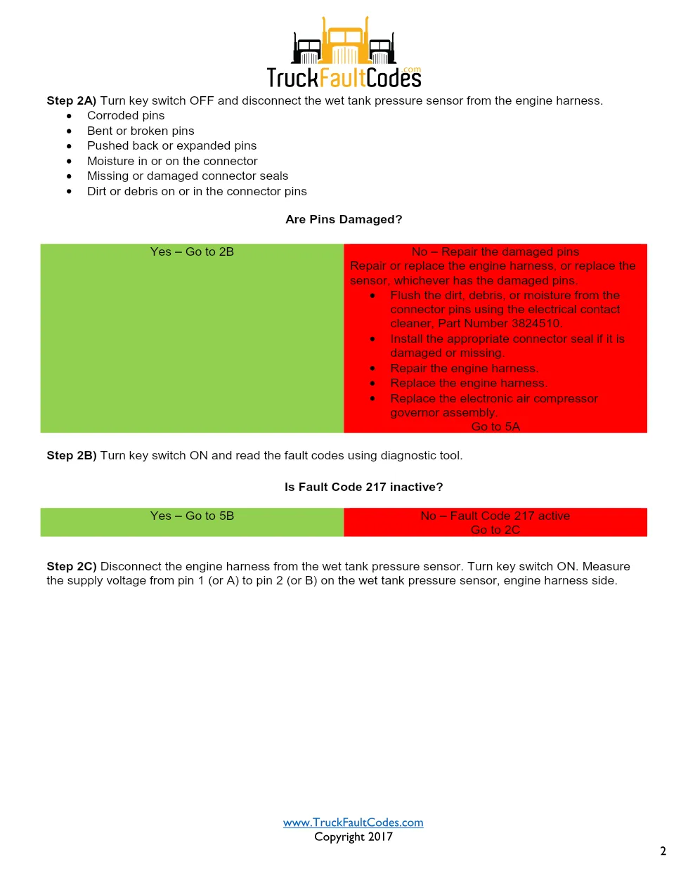 Cummins ISM Code 217 Wet Tank Pressure Sensor Circuit Ground - preview page 2 of 6