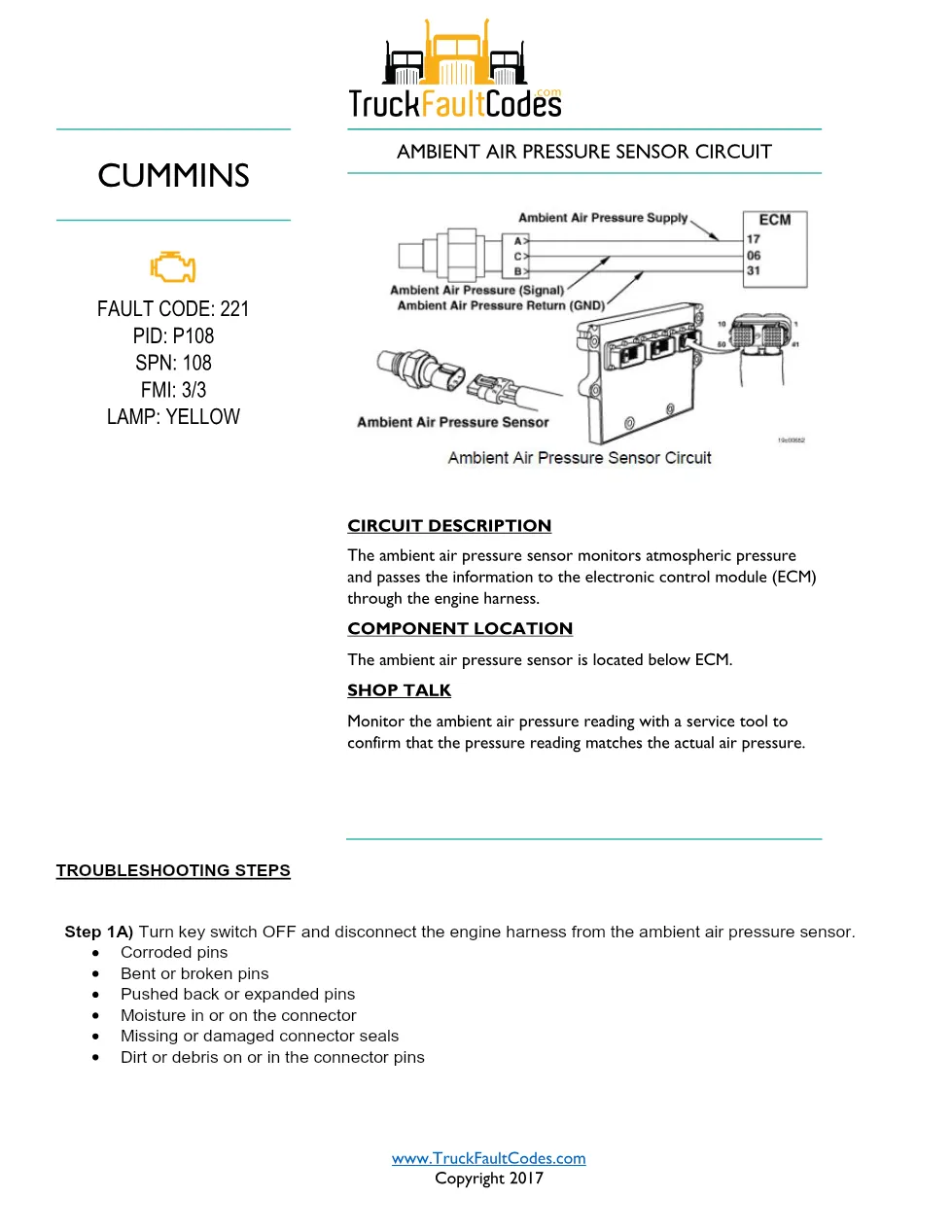 Cummins ISM Code 221 Ambient Air Pressure Sensor Circuit Low - preview page 1 of 6