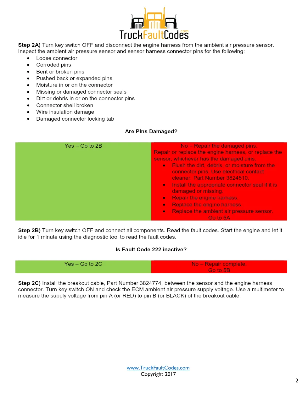 Cummins ISM Code 222 Ambient Air Pressure Sensor Circuit High - preview page 2 of 6