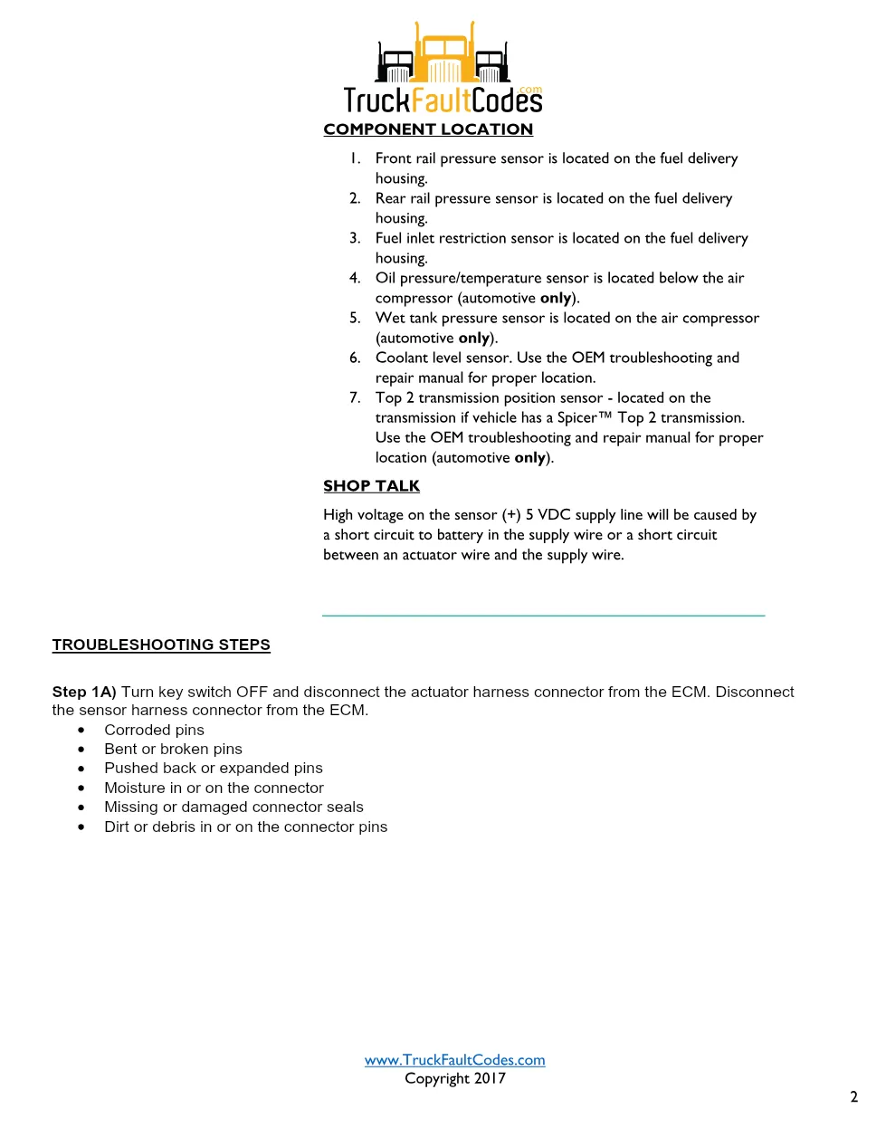 Cummins ISM Code 227 Sensor 5-Volt Supply Circuit — PID S232 SPN - preview page 2 of 5