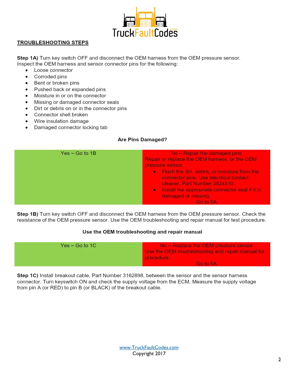 Cummins ISM Code 297 Fault — Oem Pressure Sensor Circuit – Guide - preview page 2 of 6