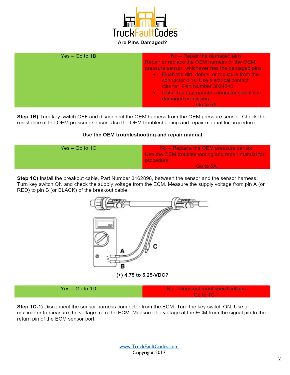 Cummins ISM Code 298 Fault — Oem Pressure Sensor Circuit – Guide - preview page 2 of 6