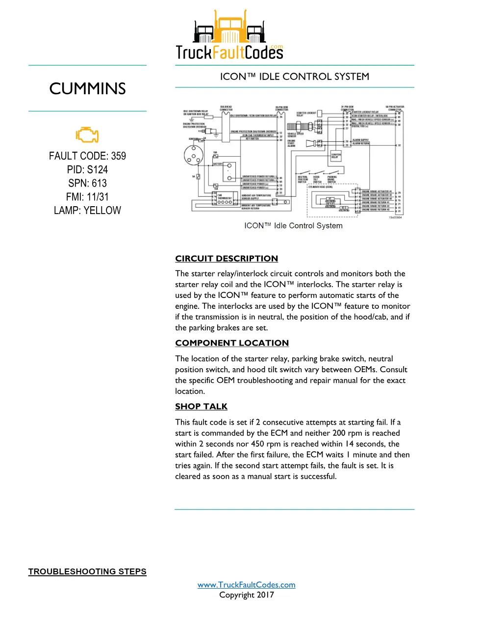 Cummins ISM Code 359 Fault — Icon™ Idle Control System – Official - preview page 1 of 3