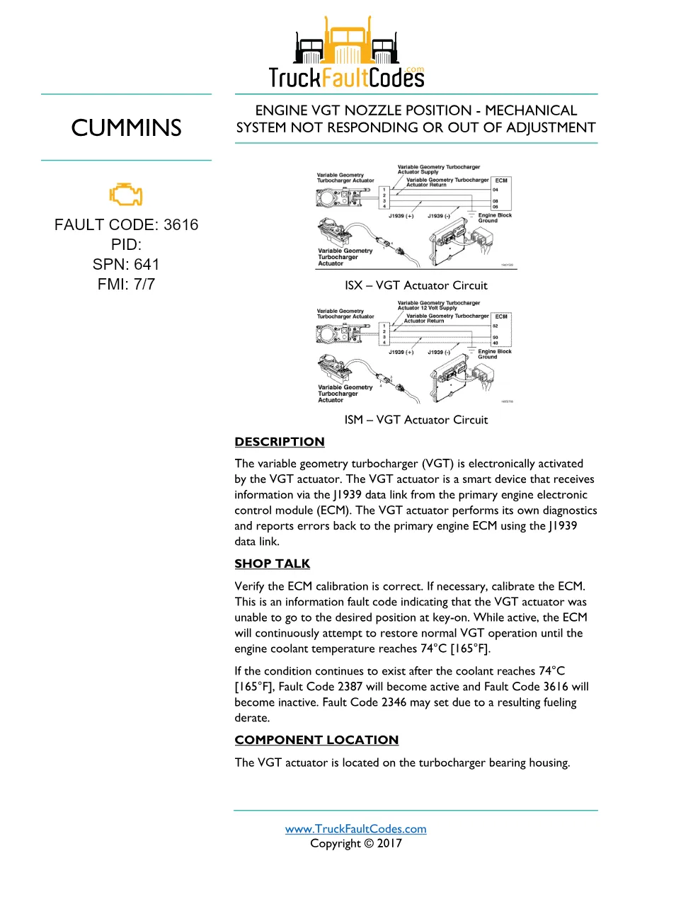 Cummins ISM code 3616 — VGT nozzle position – mechanical (SPN - preview page 1 of 3