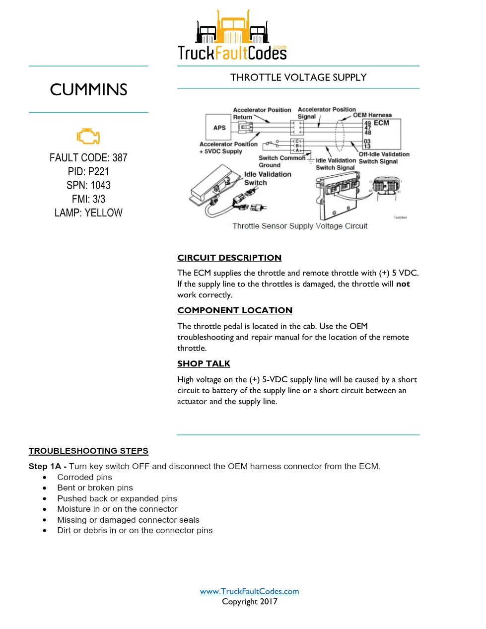 Cummins ISM Code 387 Fault — Throttle Voltage Supply – Official - preview page 1 of 4