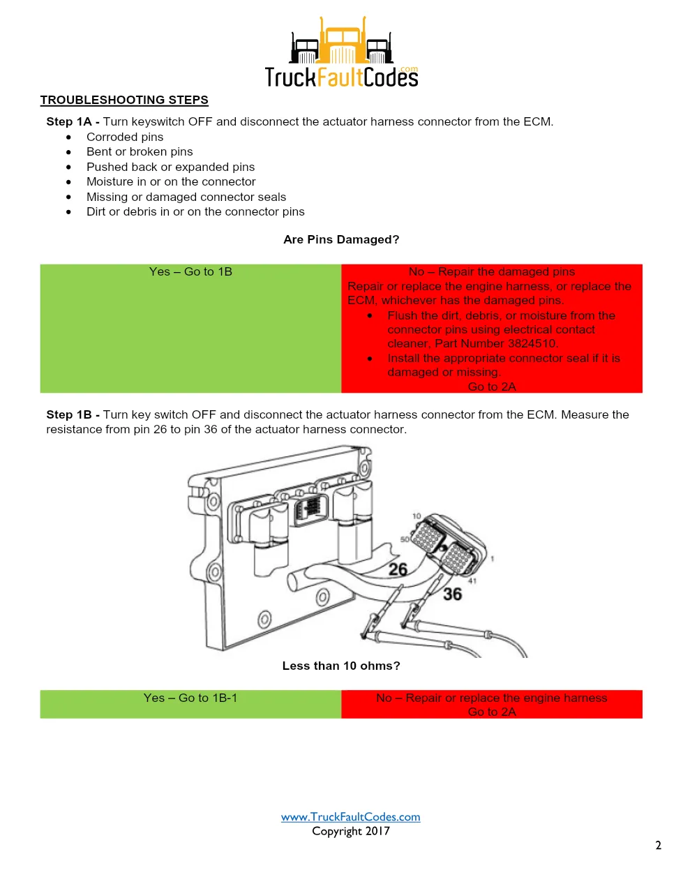 Cummins ISM code 398 Actuator circuit DTC troubleshooting manual - preview page 2 of 5