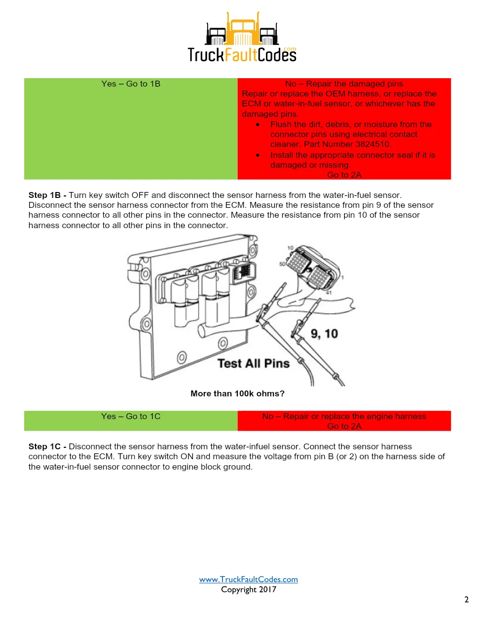 Cummins ISM code 428 Water-in-fuel (WIF) sensor circuit DTC - preview page 2 of 4
