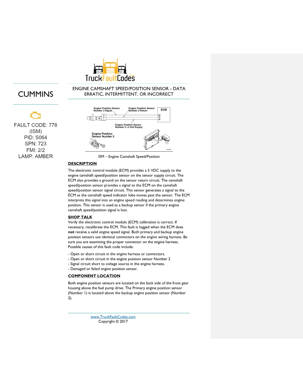 Cummins ISM code 778 troubleshooting guide – ISM CM871 diagnostic - preview page 1 of 6