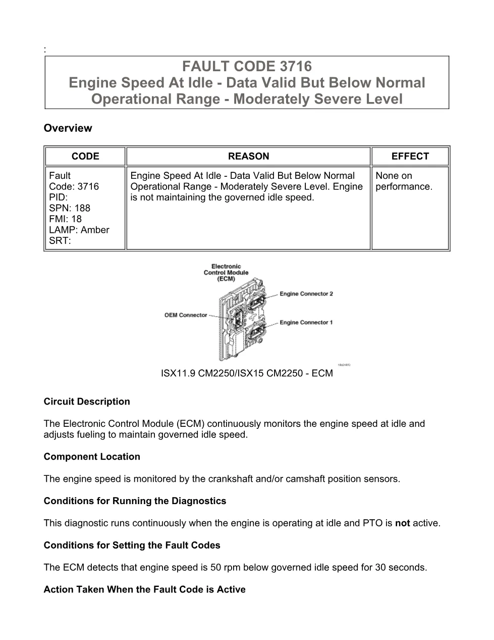 Cummins ISX code 3716 — Engine Speed At Idle below range DTC (SPN - preview page 1 of 6