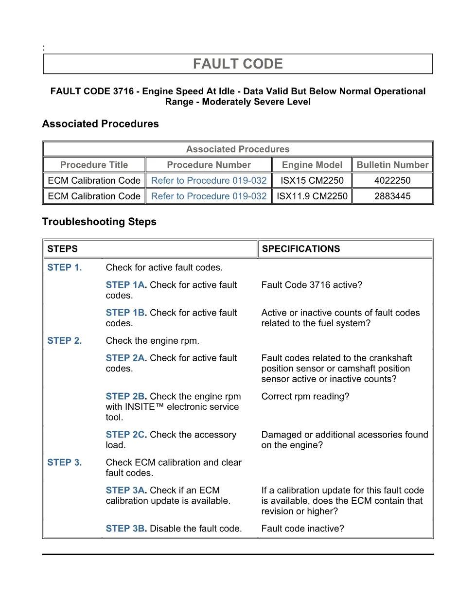 Cummins ISX code 3716 — Engine Speed At Idle below range DTC (SPN - page 3 is available after signing in