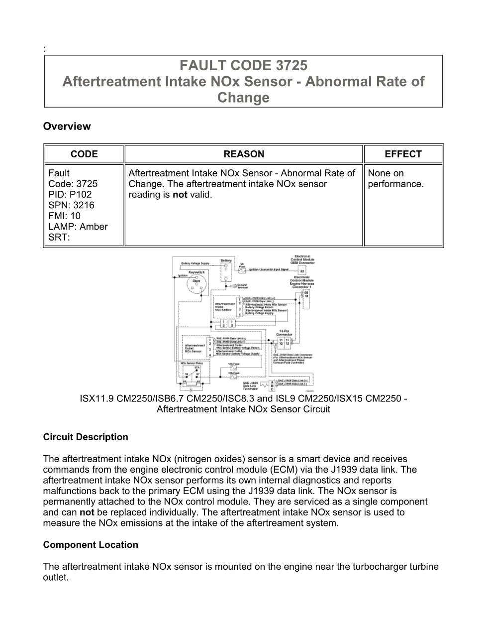 Cummins ISX code 3725 — Aftertreatment Intake NOx rate change DTC - preview page 1 of 6