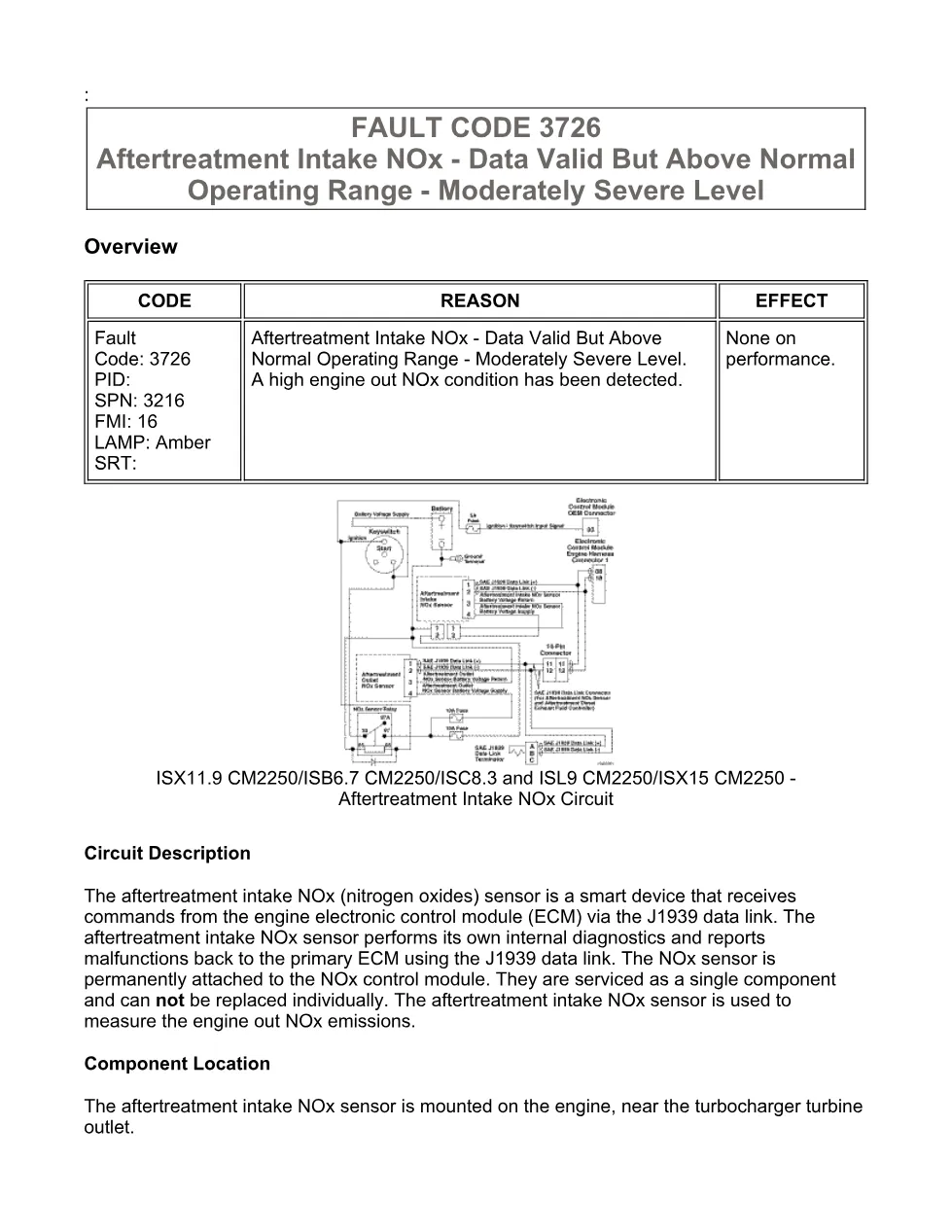 Cummins ISX code 3726 — Aftertreatment Intake NOx above range DTC - preview page 1 of 6