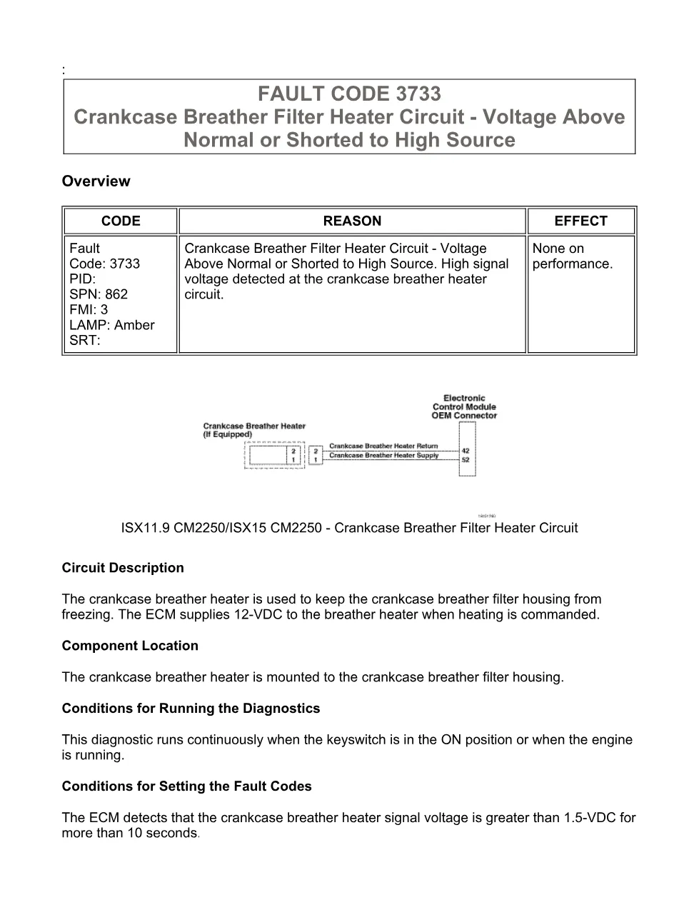 Cummins ISX code 3733 — Crankcase Breather Heater high voltage - preview page 1 of 6