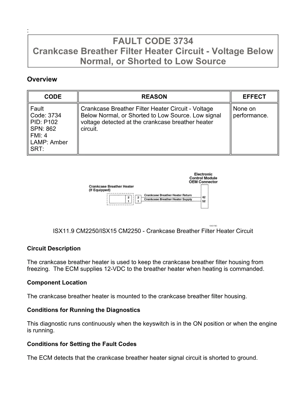 Cummins ISX code 3734 — Crankcase Breather Heater low voltage DTC - preview page 1 of 6