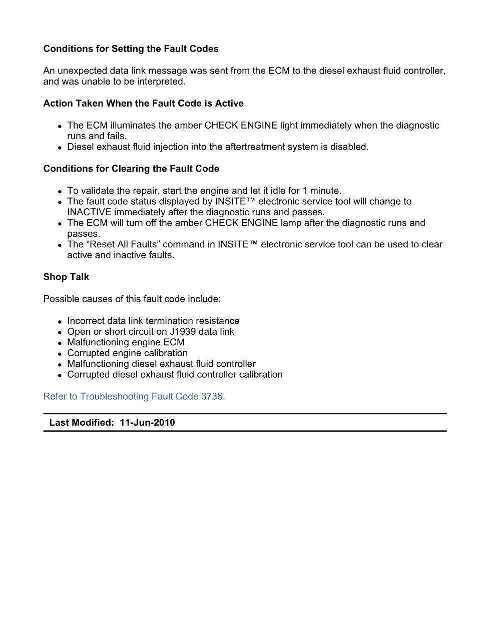 Cummins ISX code 3736 — DEF Controller root cause unknown DTC - preview page 2 of 6