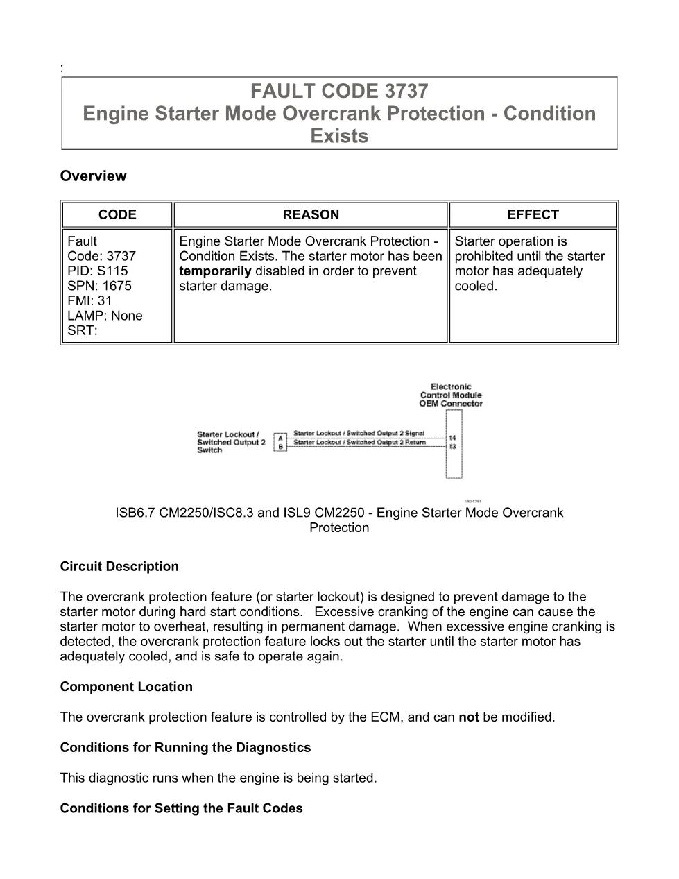 Cummins ISX code 3737 — Engine Starter Overcrank Protection DTC - preview page 1 of 6