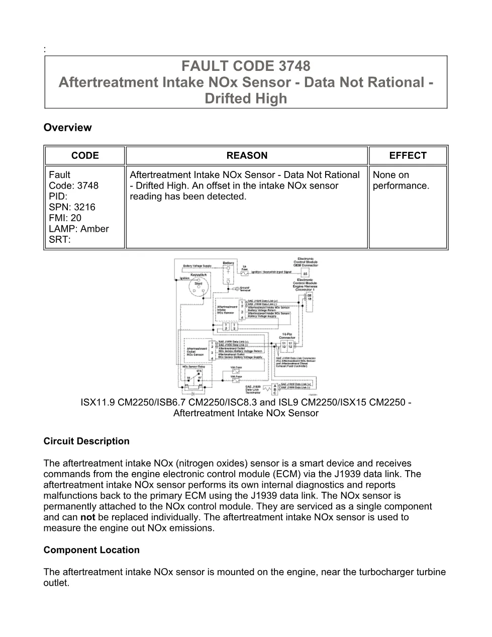 Cummins ISX code 3748 — Aftertreatment Intake NOx drifted high - preview page 1 of 6