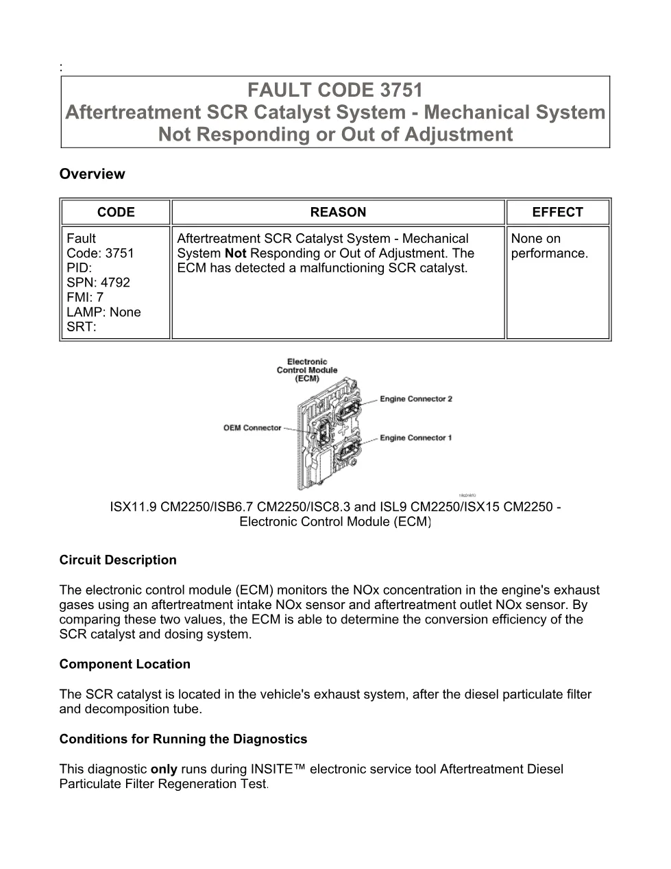 Cummins ISX code 3751 — Aftertreatment SCR Catalyst fault DTC - preview page 1 of 6