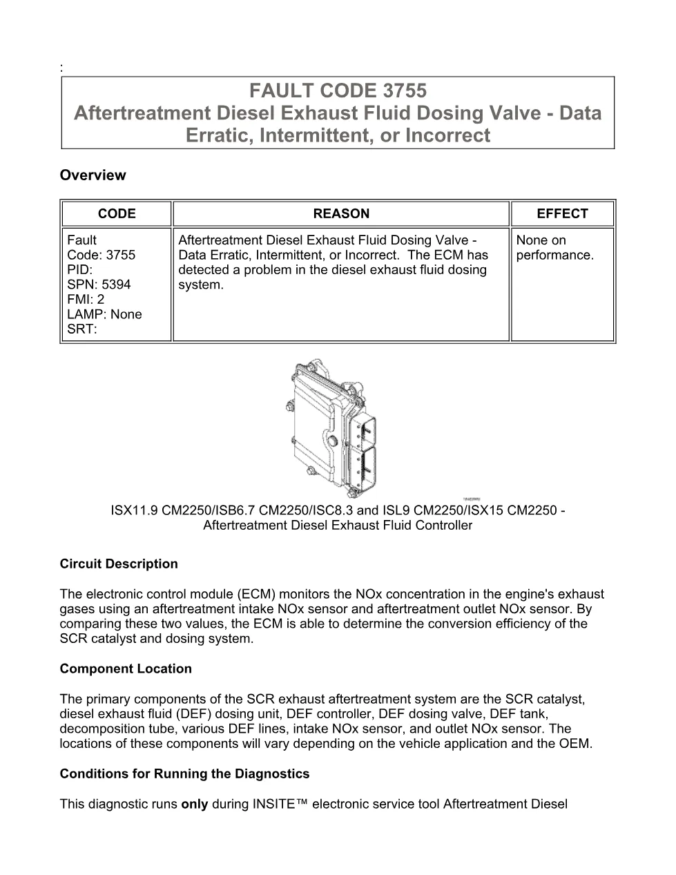 Cummins ISX code 3755 — DEF Dosing Valve data erratic DTC (SPN - preview page 1 of 6