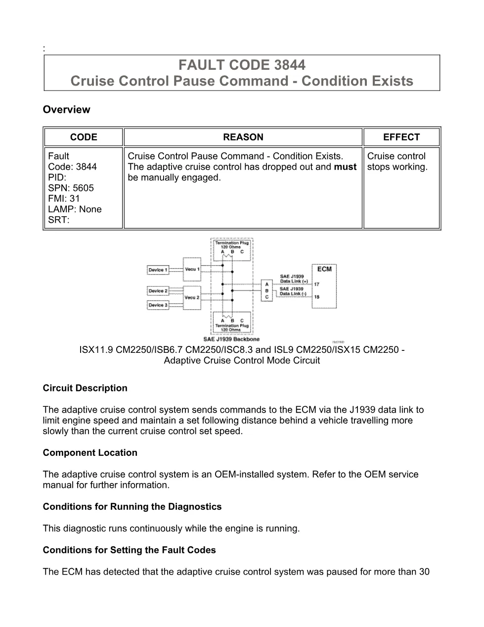 Cummins ISX code 3844 — Cruise Control Pause Command DTC (SPN - preview page 1 of 6