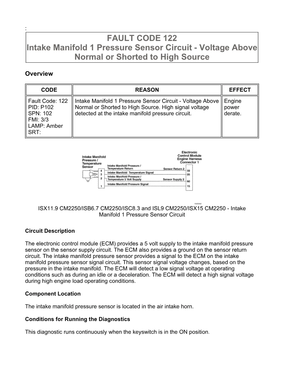 Cummins ISX11.9 code 122 — Intake Manifold 1 Pressure Sensor - preview page 1 of 6