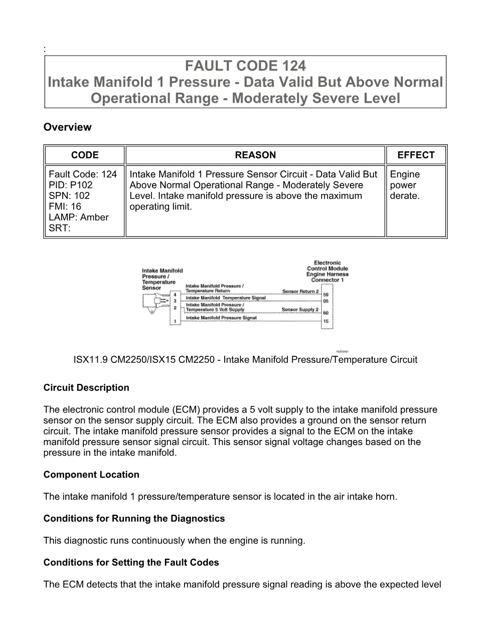Cummins ISX11.9 code 124: Intake Manifold 1 Pressure (SPN 102 FMI - preview page 1 of 6
