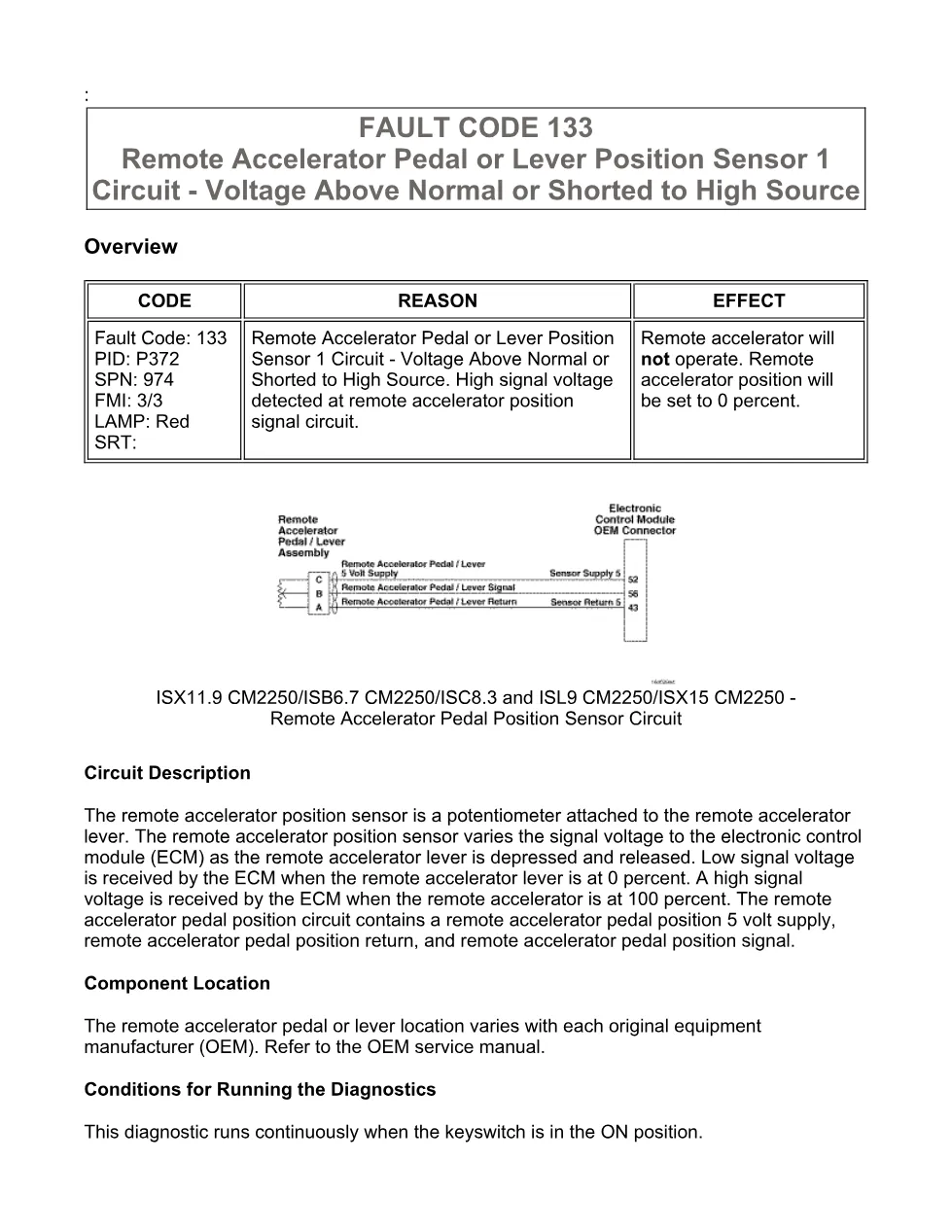 Cummins ISX11.9 code 133: Remote Accelerator Pedal or Lever – PDF - preview page 1 of 6