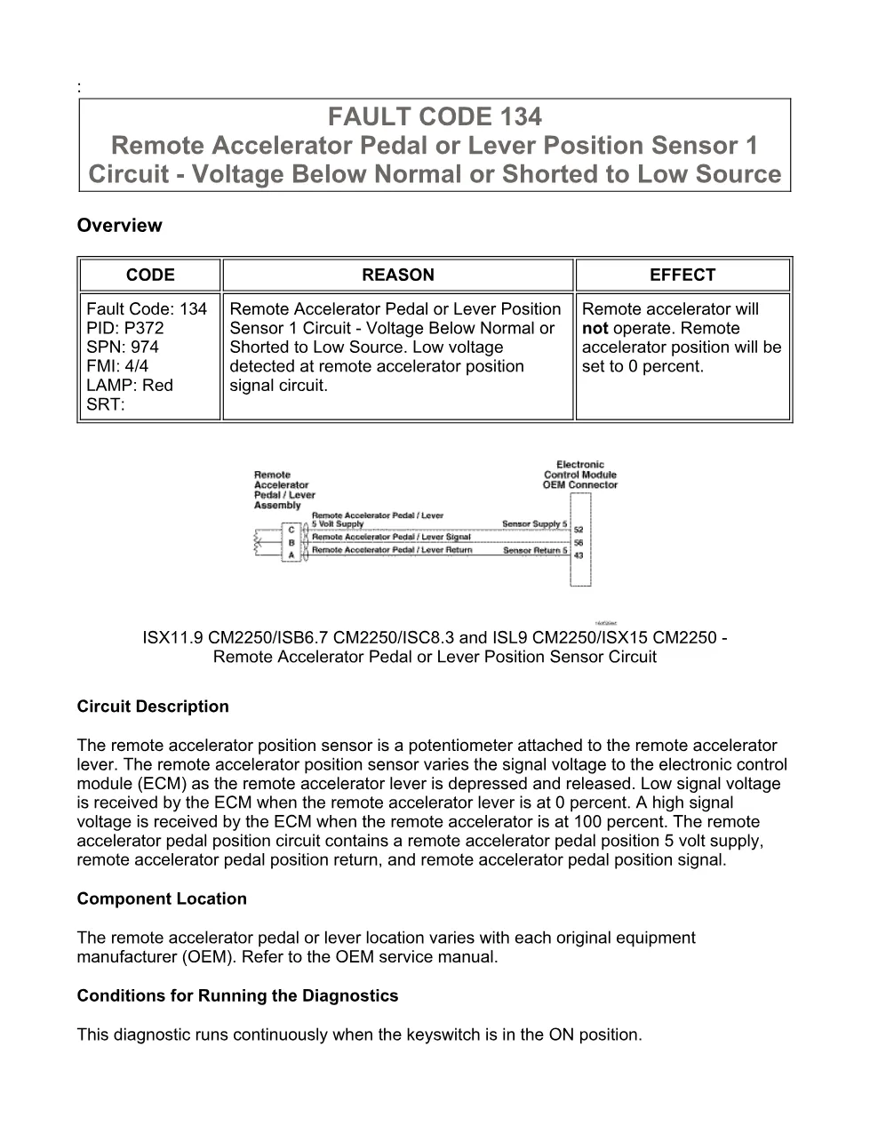 Cummins ISX11.9 code 134 — Remote Accelerator Pedal or Lever - preview page 1 of 6