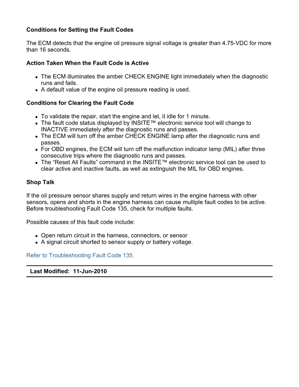 Cummins ISX11.9 code 135 — Engine Oil Rifle Pressure 1 Sensor - preview page 2 of 6