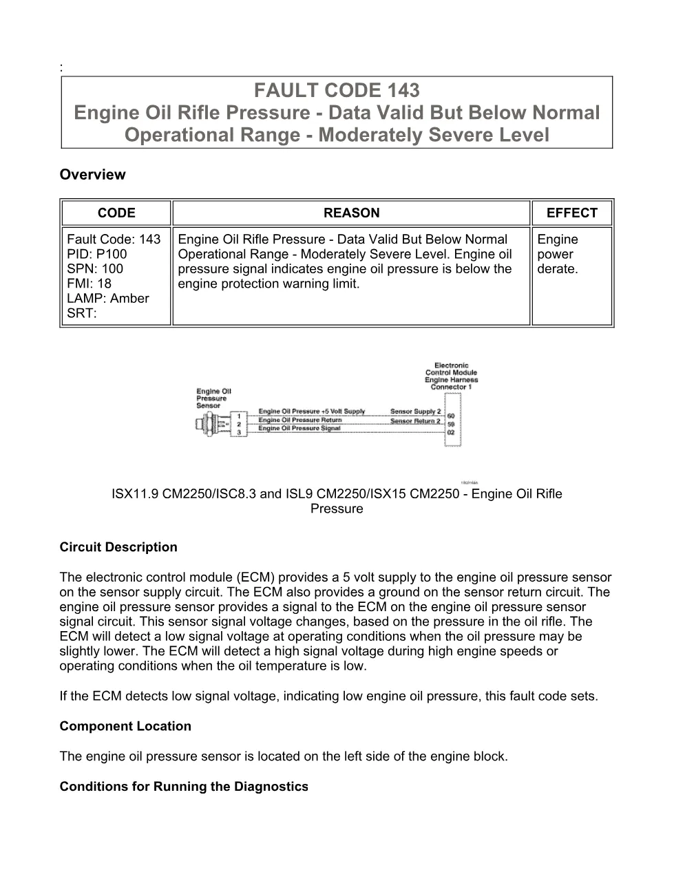 Cummins ISX11.9 code 143: Engine Oil Rifle Pressure (SPN 100 FMI - preview page 1 of 6