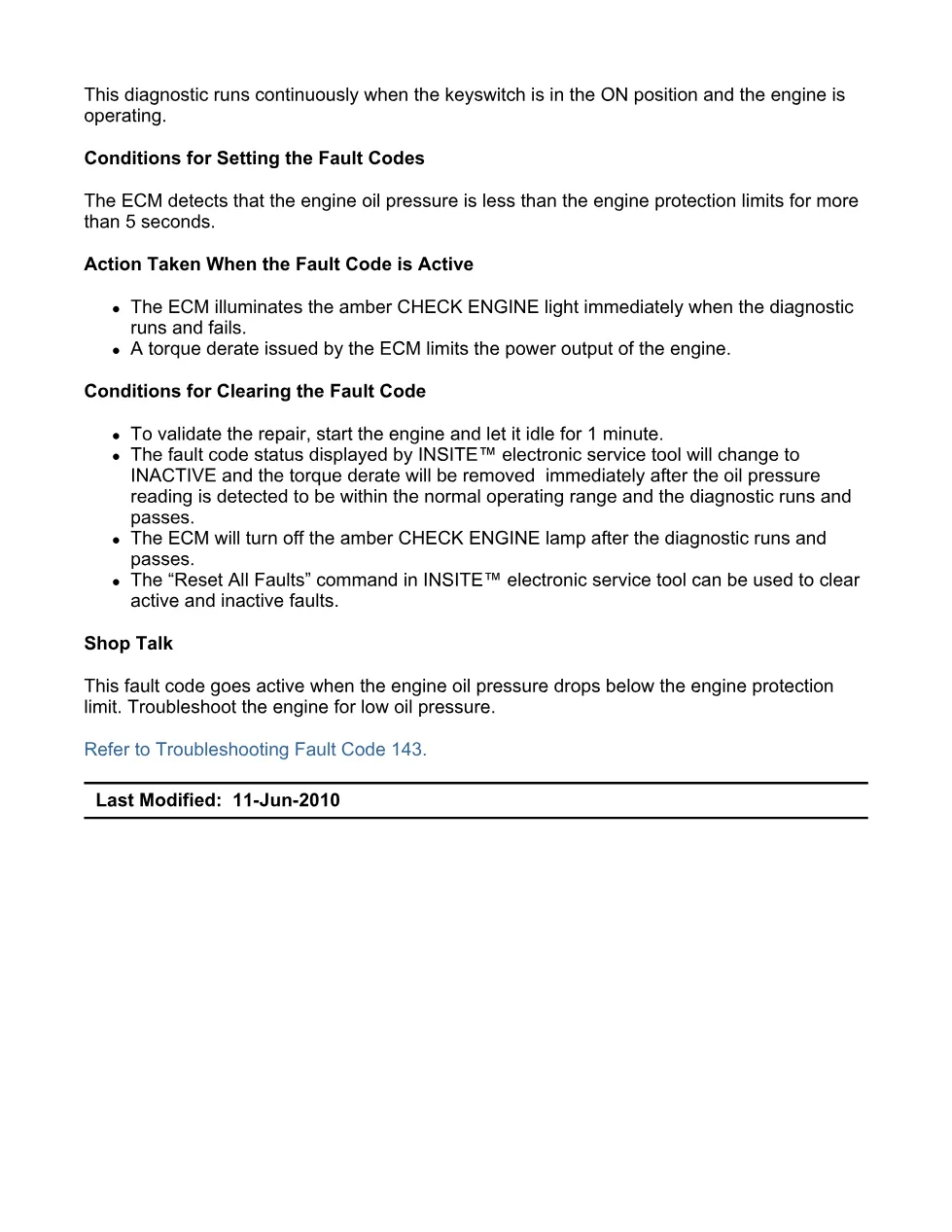 Cummins ISX11.9 code 143: Engine Oil Rifle Pressure (SPN 100 FMI - preview page 2 of 6