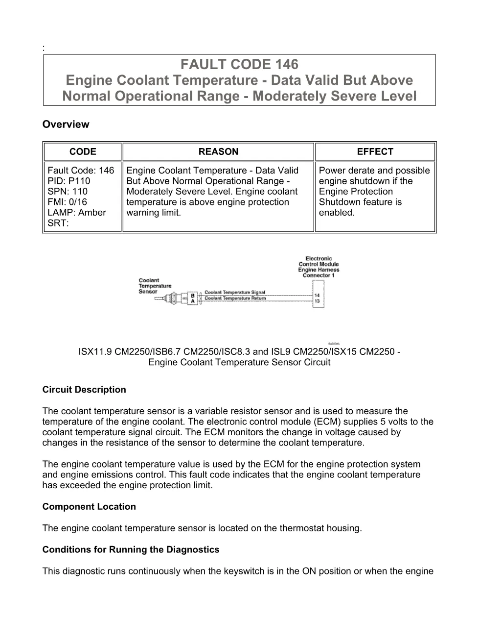 Cummins ISX11.9 code 146 — Engine Coolant Temperature diagnostic, - preview page 1 of 6