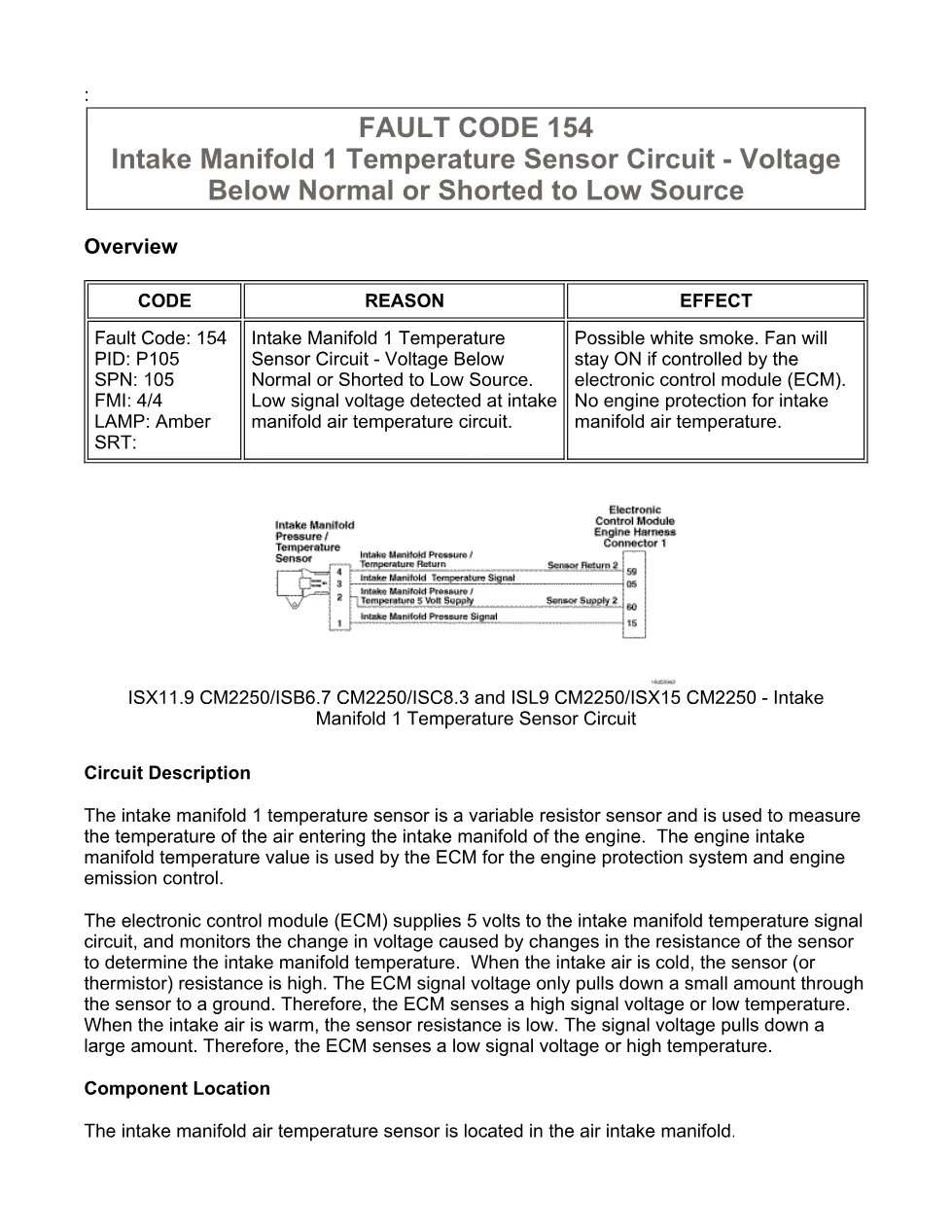 Cummins ISX11.9 code 154: Intake Manifold 1 Temperature Sensor - preview page 1 of 6