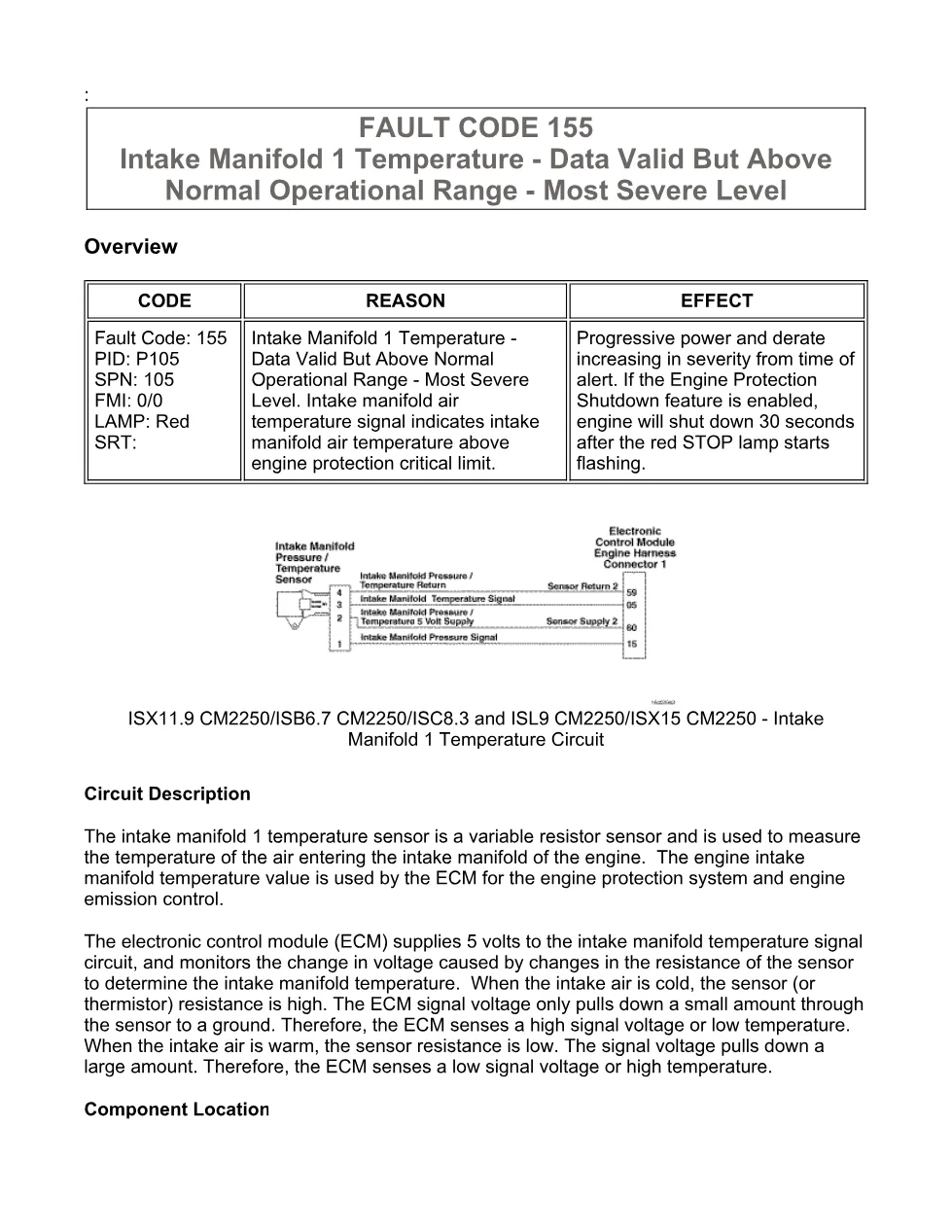 Cummins ISX11.9 code 155: Intake Manifold 1 Temperature (SPN 105 - preview page 1 of 6