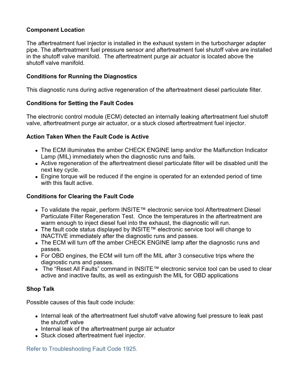 Cummins ISX11.9 code 1925 — aftertreatment fuel shutoff valve - preview page 2 of 6