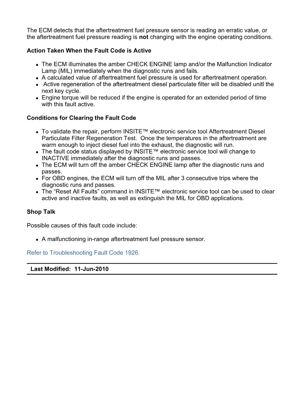 Cummins ISX11.9 code 1926 — aftertreatment fuel pressure sensor - preview page 2 of 6