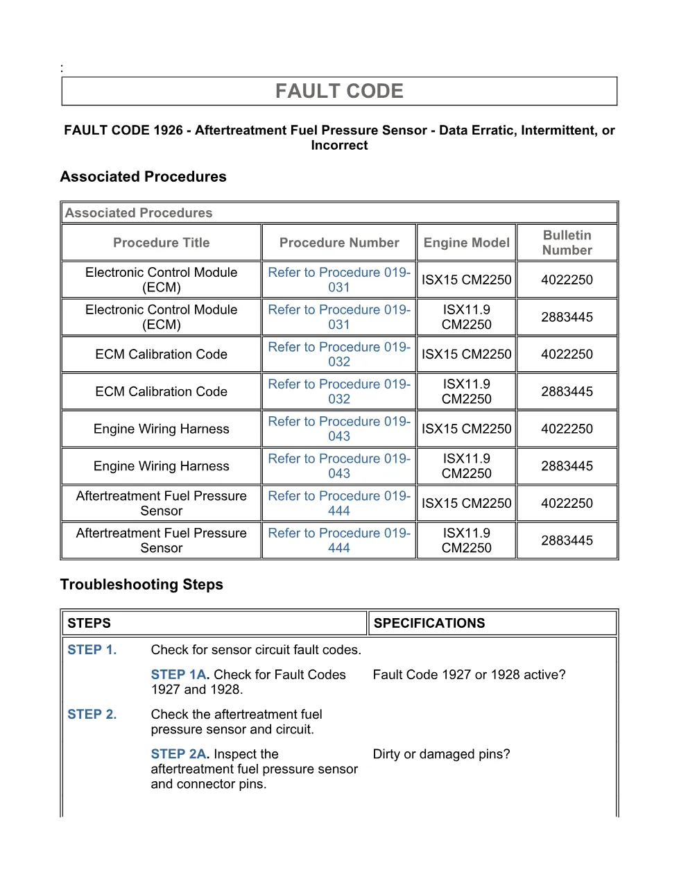 Cummins ISX11.9 code 1926 — aftertreatment fuel pressure sensor - page 3 is available after signing in
