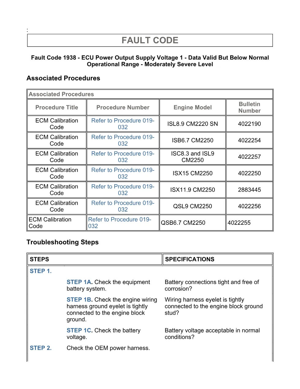 Cummins ISX11.9 code 1938 — ECU power output supply voltage 1 low - page 3 is available after signing in