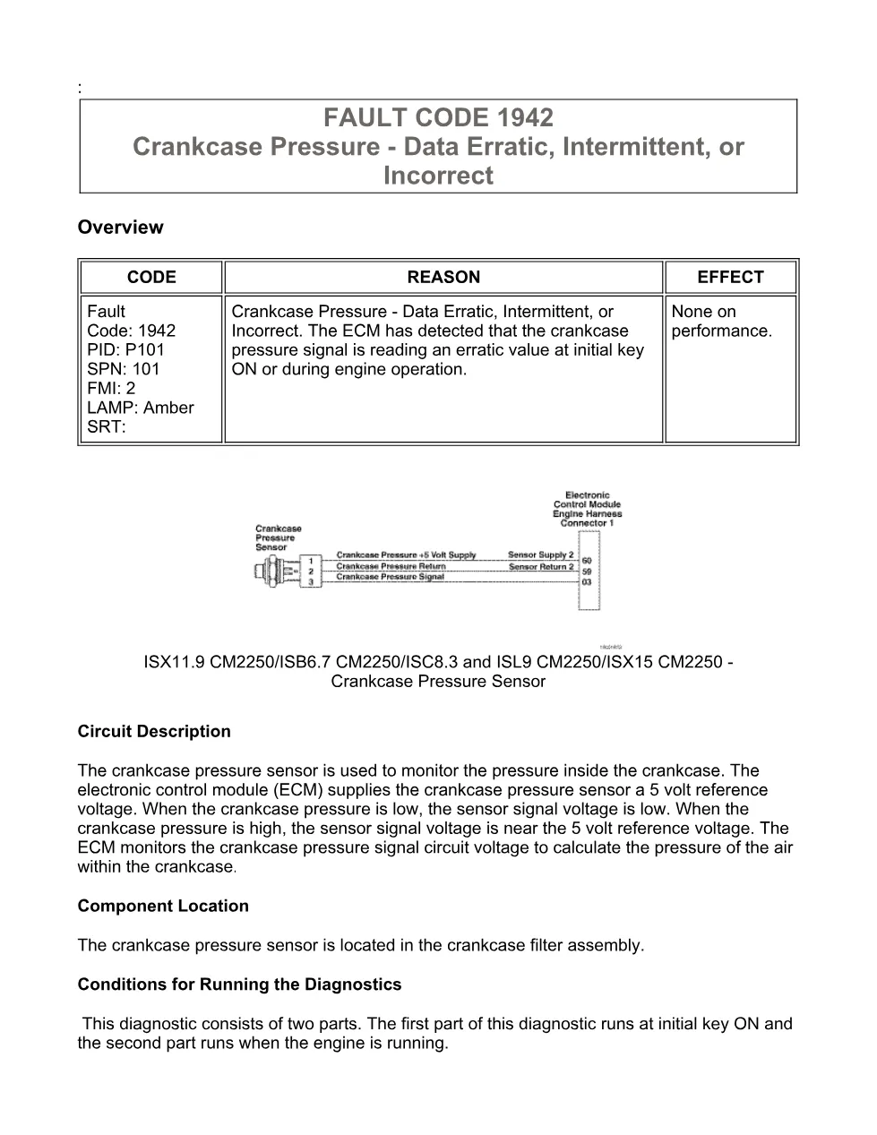 Cummins ISX11.9 code 1942 — crankcase pressure signal erratic - preview page 1 of 6