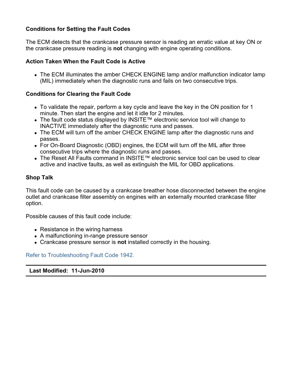 Cummins ISX11.9 code 1942 — crankcase pressure signal erratic - preview page 2 of 6