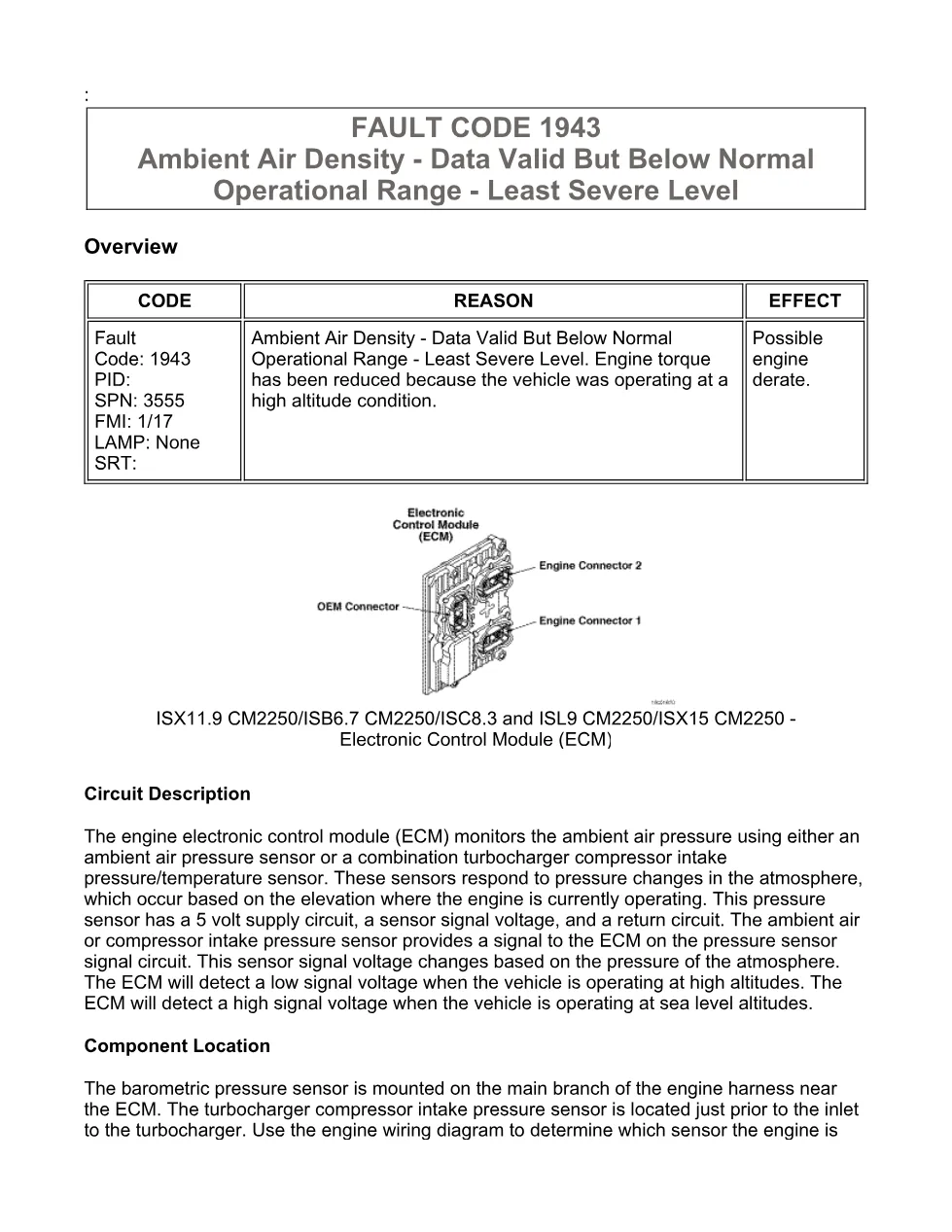 Cummins ISX11.9 code 1943 — ambient air density below normal - preview page 1 of 6